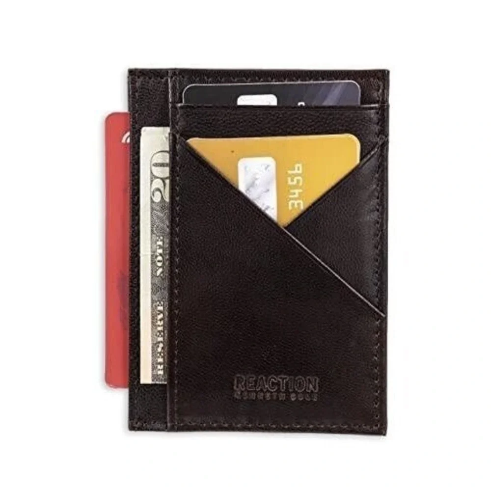 Kenneth Cole Reaction Wallet Mens Brown RFID Blocking Leather Passcase
